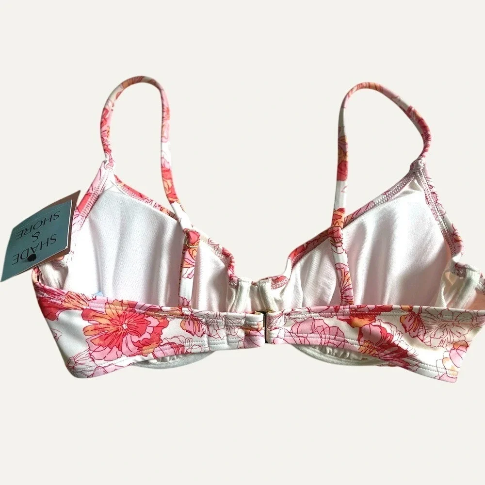 Shade & Shore Underwire Bikini Swim Top Womens 34D Pink Floral Stretchy NWT - Picture 2 of 11